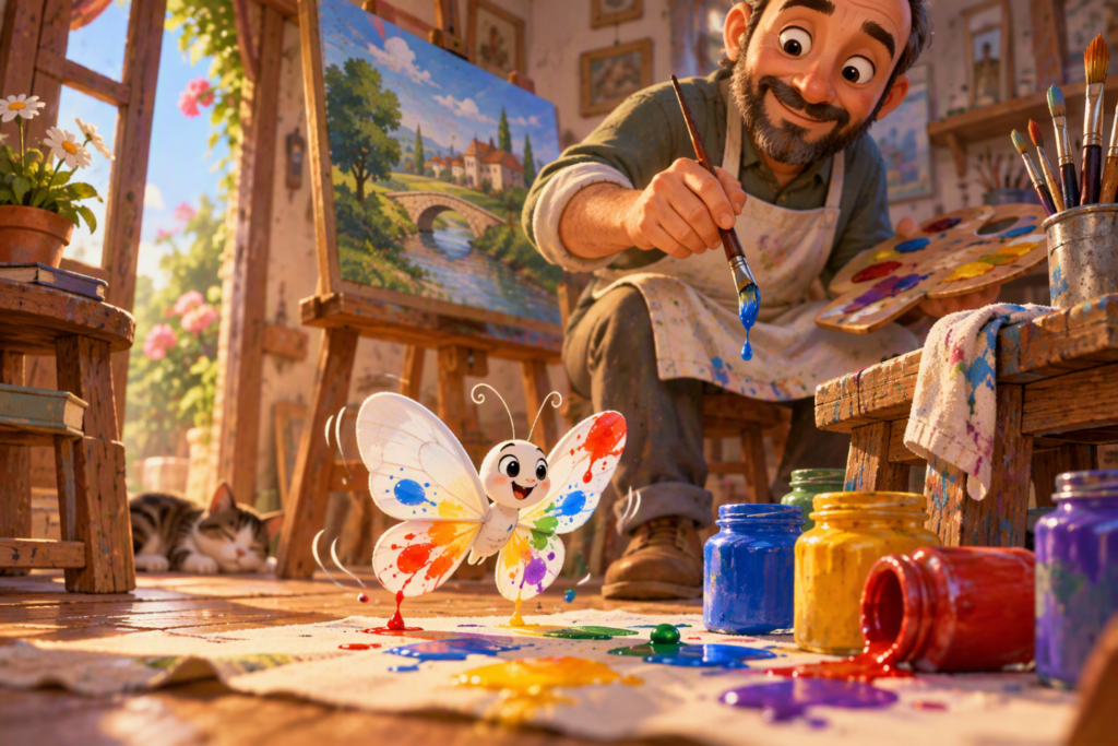 Mariposa y pintor